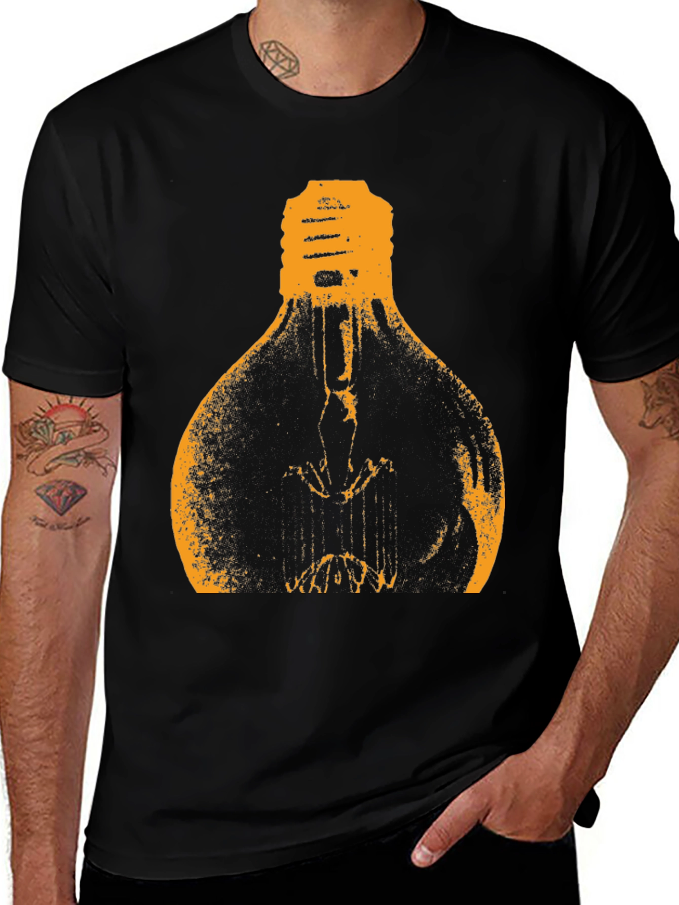 Variant 5 of Men's Black T-Shirt with Light Bulb Graphic