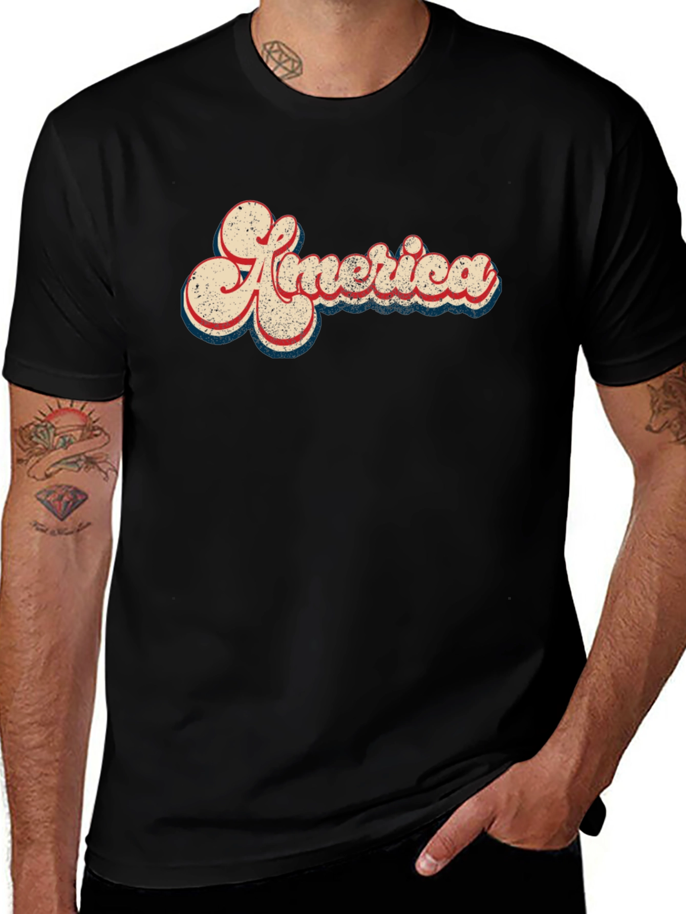 Variant 18 of Retro "America" Graphic Print Black T-Shirt