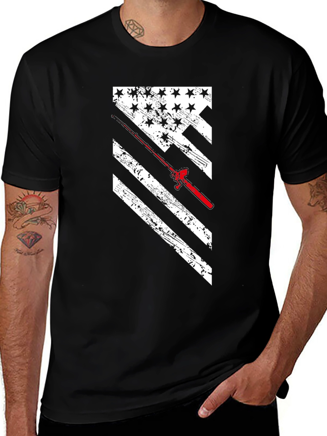 Variant 6 of Fishing Rod American Flag Graphic T-Shirt