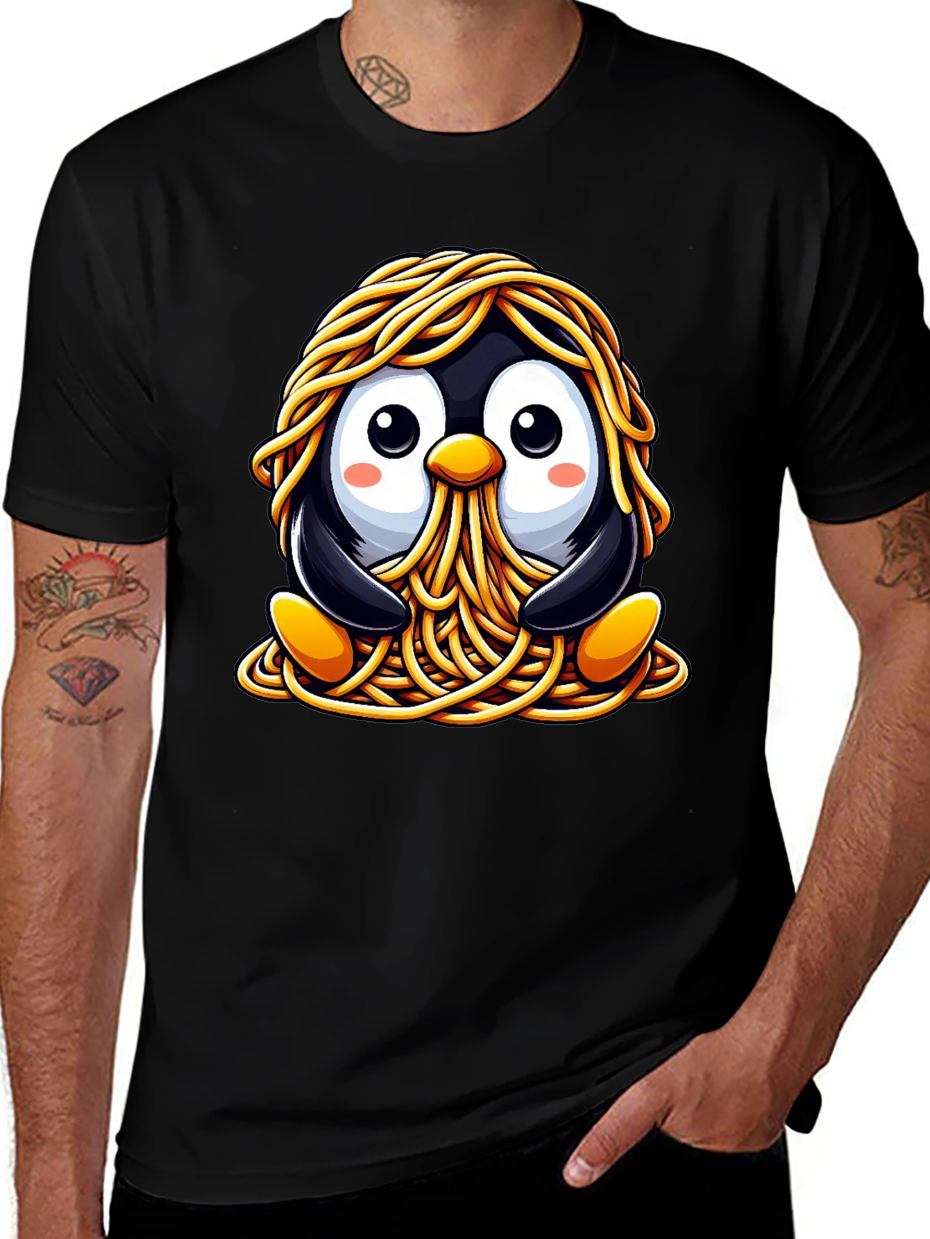 Variant 17 of Penguin Spaghetti T-Shirt - Cute Cartoon Design