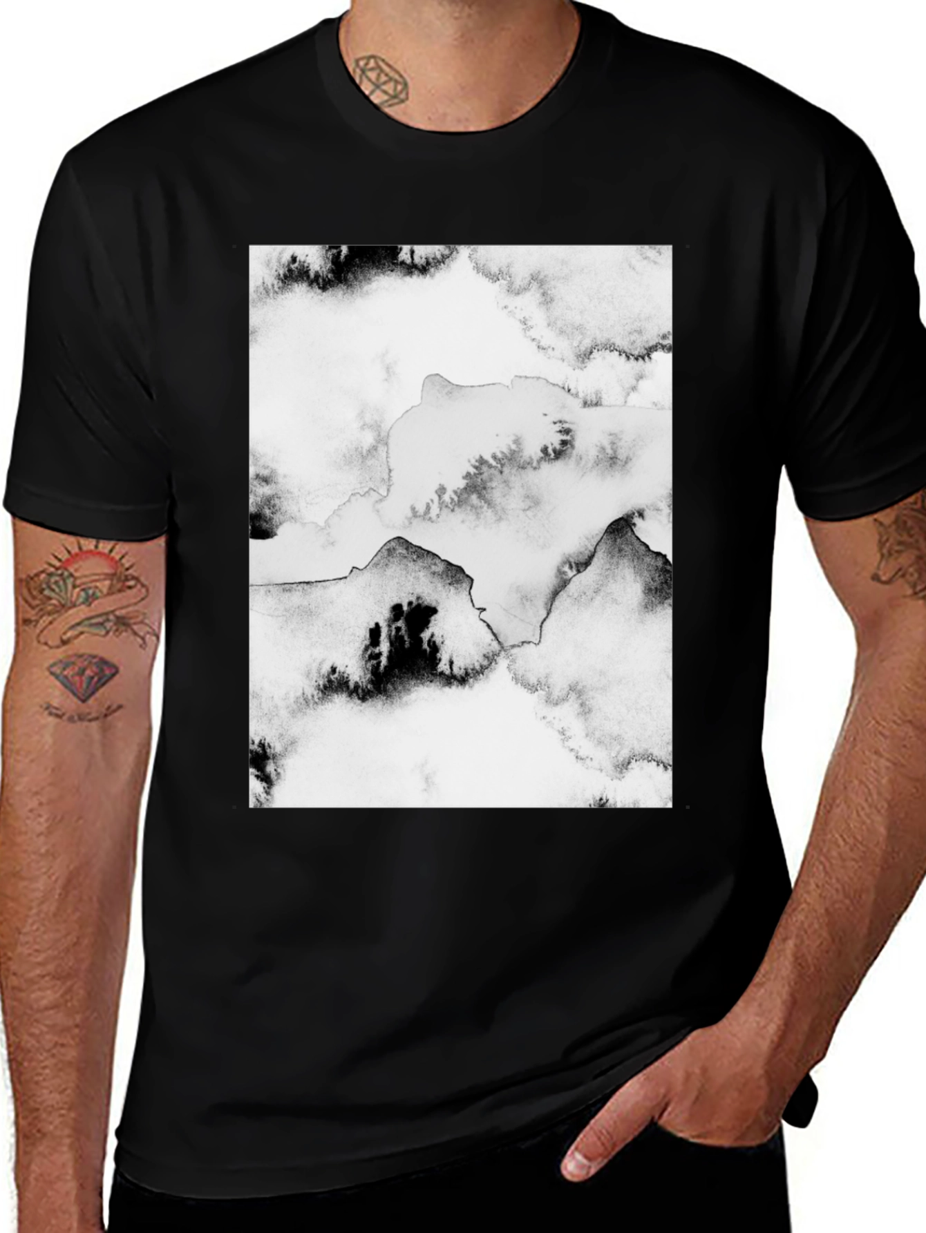 Variant 30 of Abstract Ink Graphic T-Shirt - Black