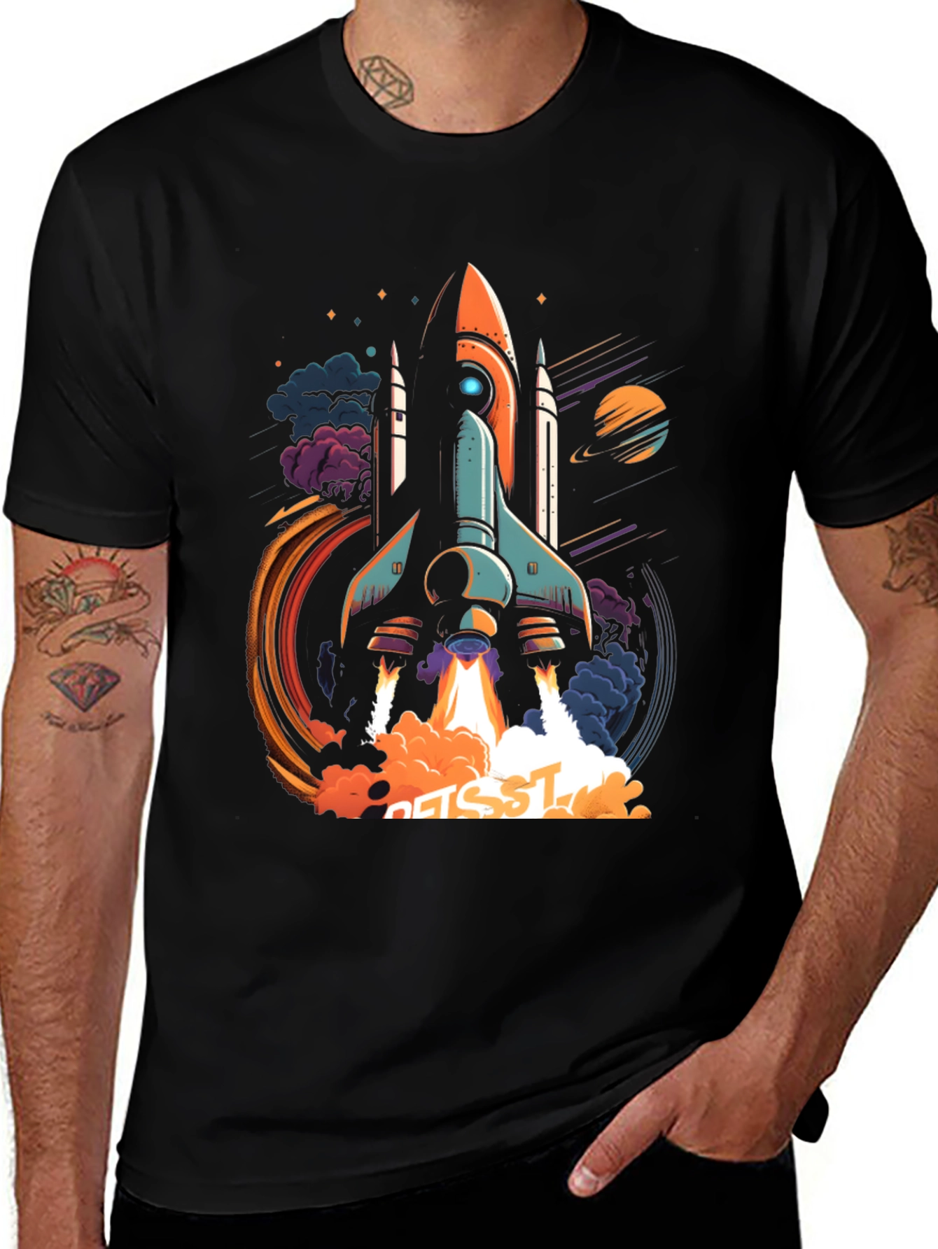 Variant 20 of Rocket Launch Graphic T-Shirt - Black Crew Neck