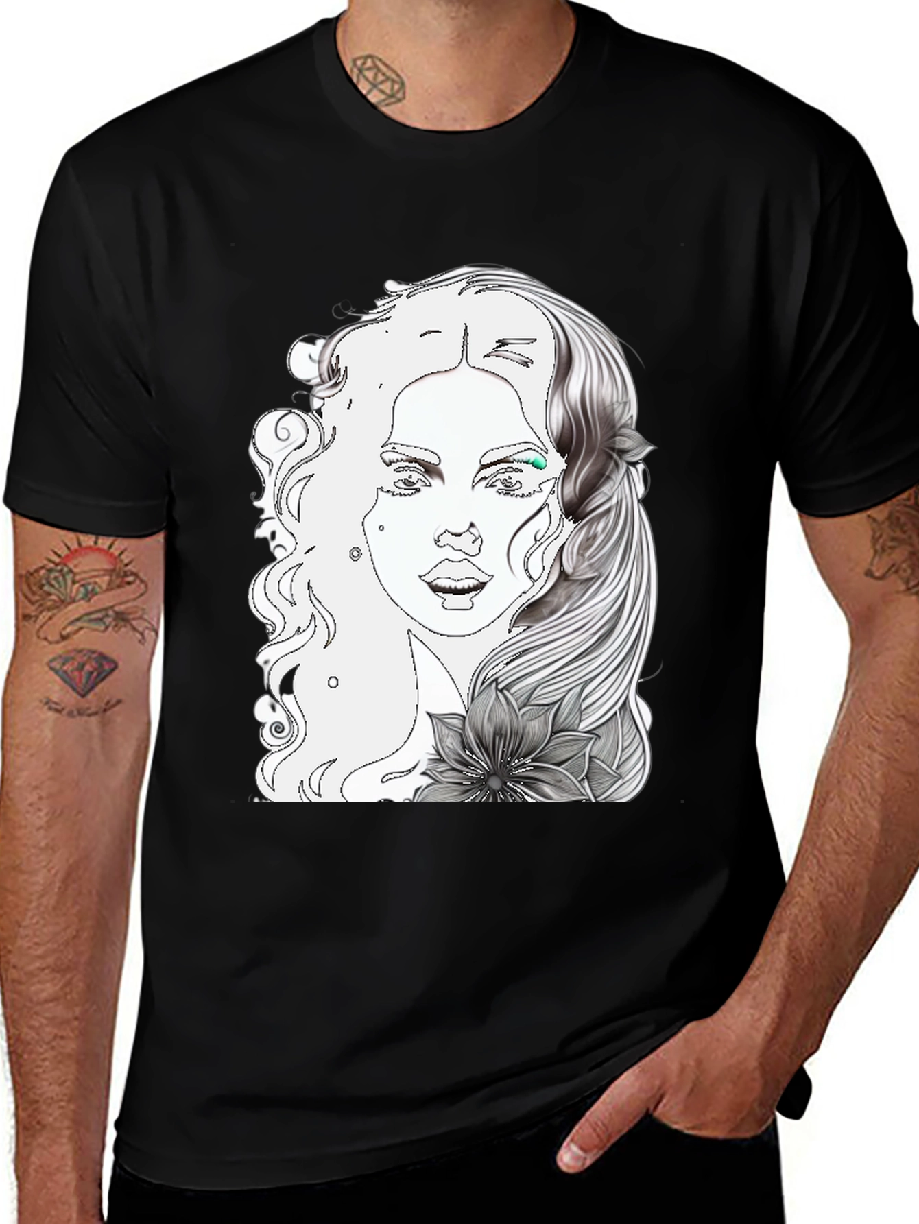 Variant 30 of Woman Portrait Graphic Tee - Cool Black T-Shirt