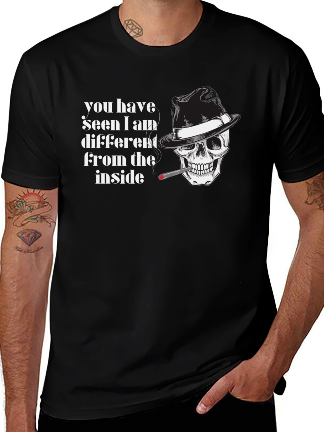 Variant 6 of Skull & Fedora Graphic T-Shirt - You Have Seen I Am Different