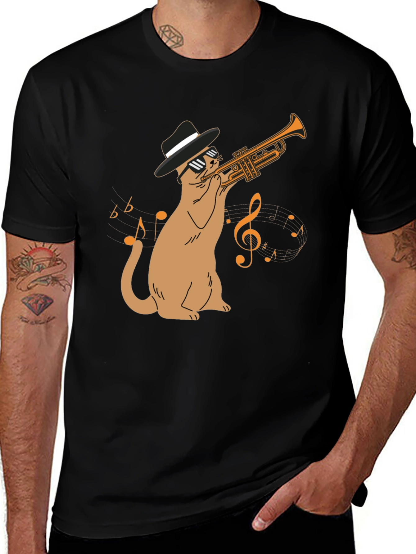 Variant 29 of Cool Cat Trumpet Player T-Shirt - Black