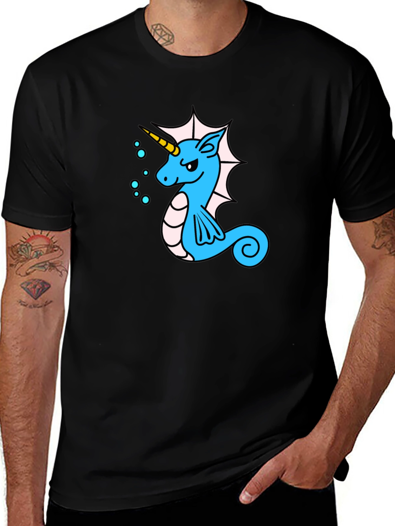 Variant 2 of Unicorn Seahorse Graphic Tee - Black Cotton T-Shirt