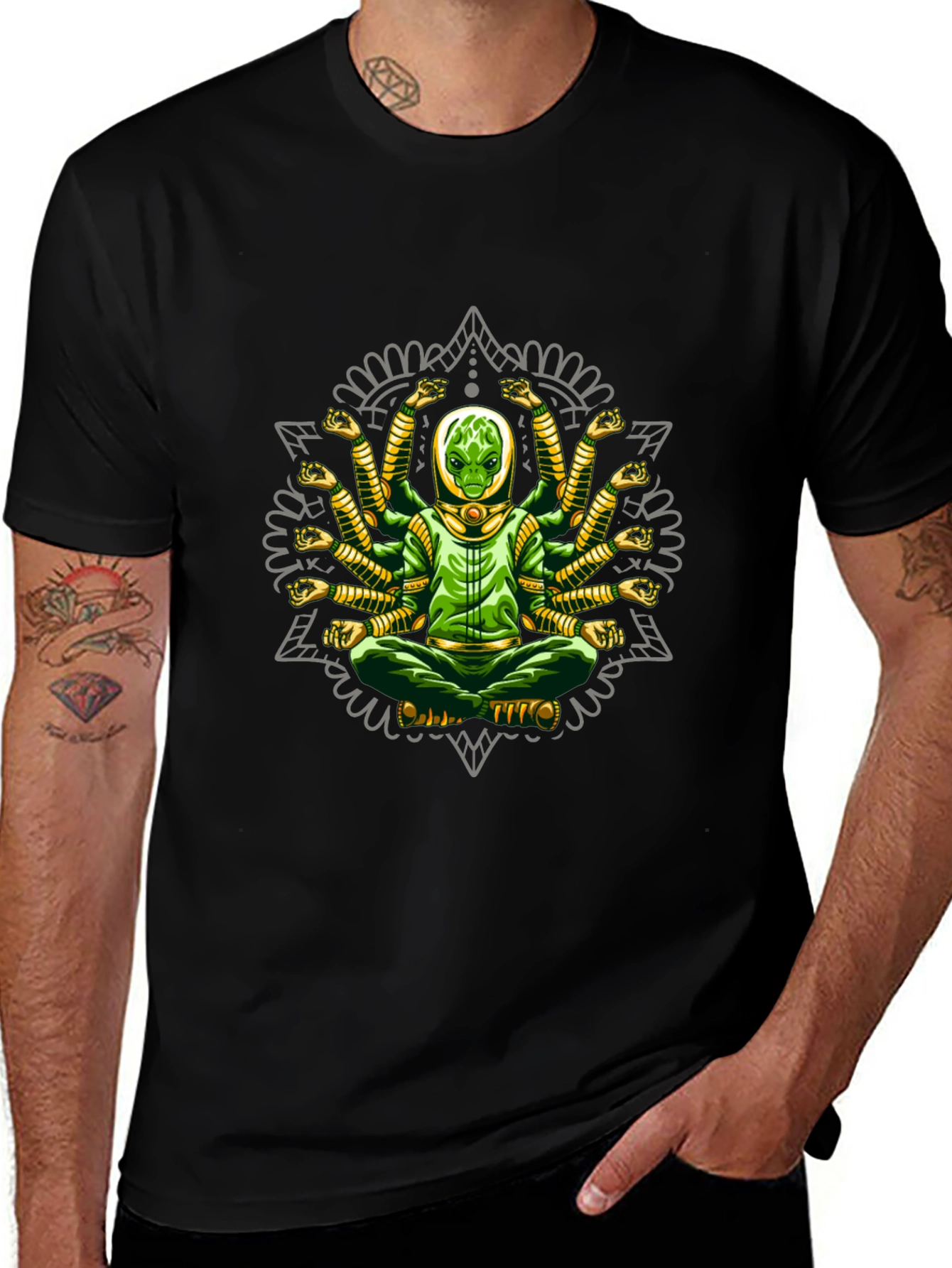 Variant 6 of Multi-Armed Alien Meditation T-Shirt