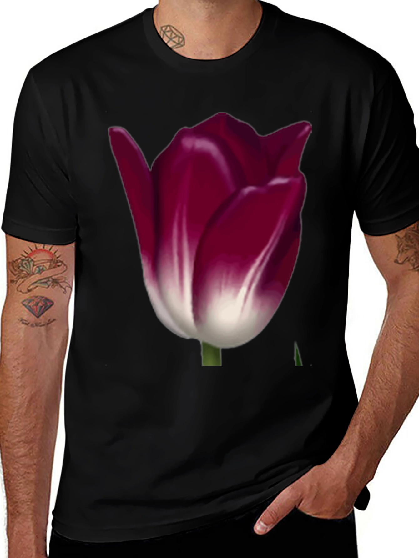 Variant 16 of Floral Tulip Graphic Tee - Black