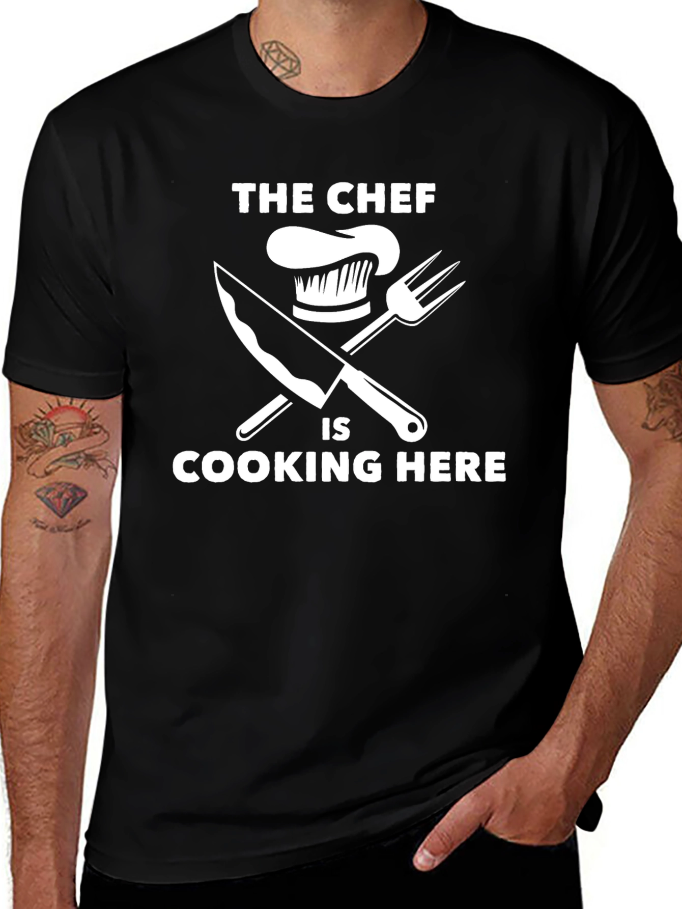 Chef Cooking Here T-Shirt - Black Graphic Tee