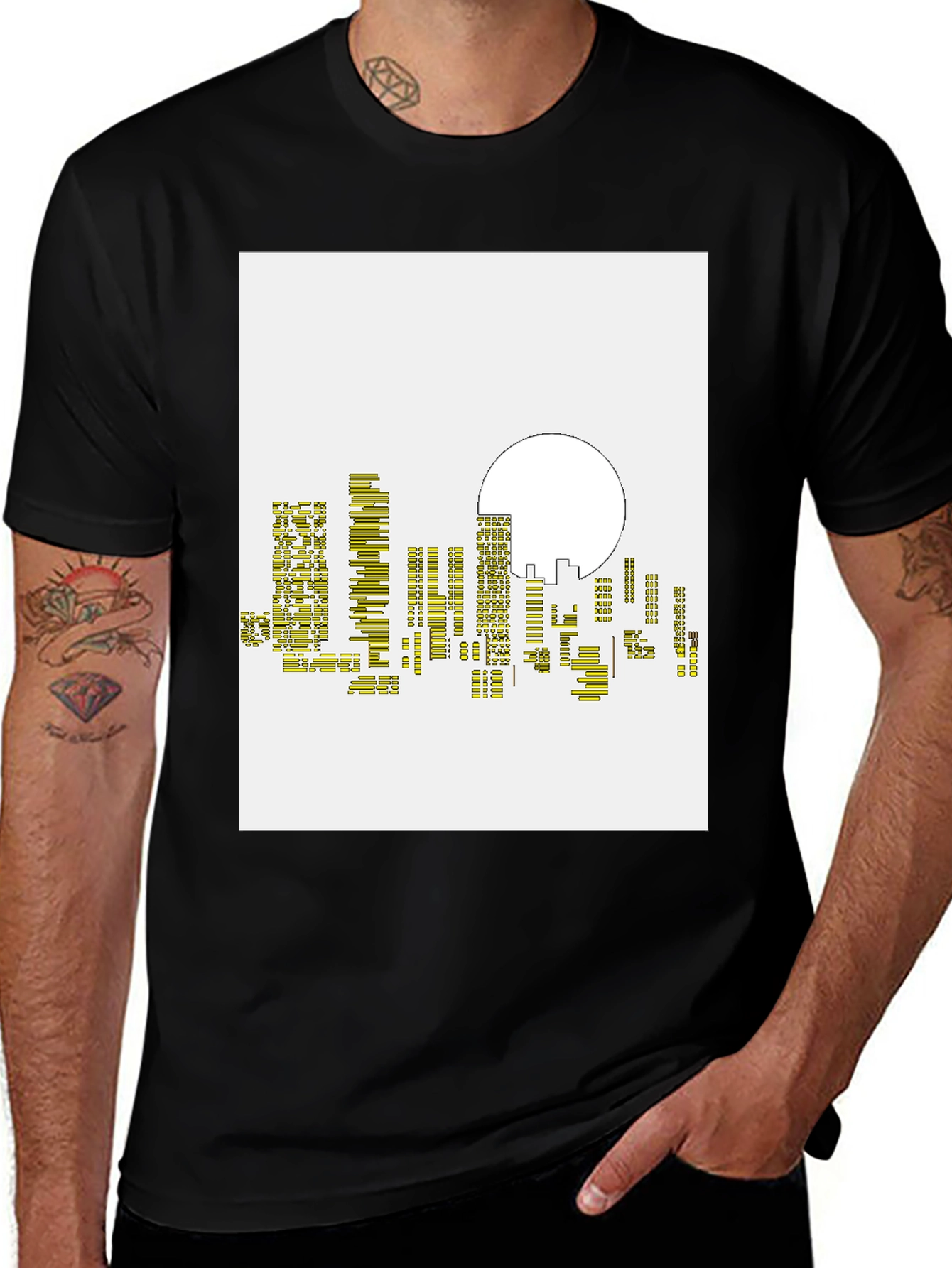 Variant 5 of Cityscape Circuit Board Style T-Shirt - Tech Inspired Design