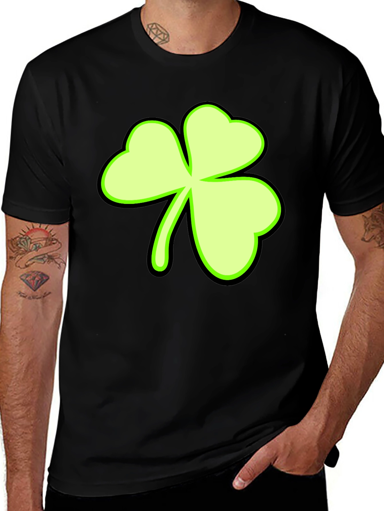 Variant 24 of Lucky Shamrock Graphic Tee - Men's Black T-Shirt