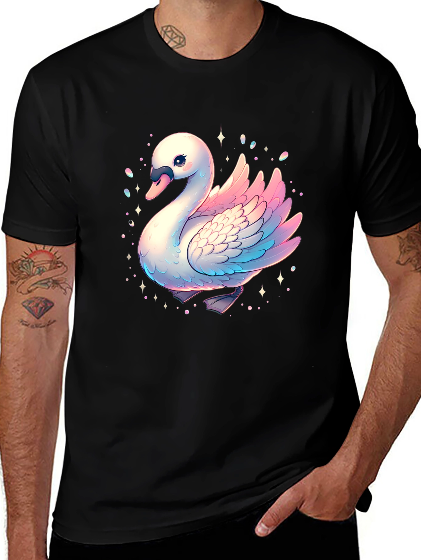 Swan Graphic T-Shirt - Black Cotton Tee