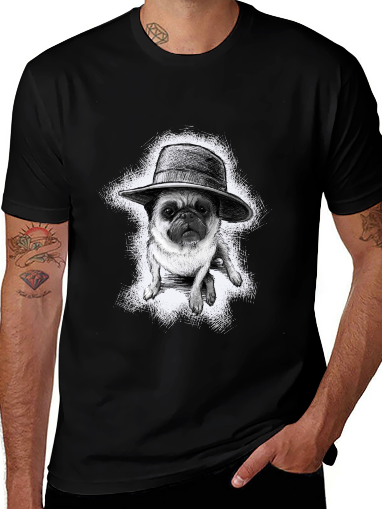 Variant 23 of Pug in a Hat Graphic Tee - Trendy Black T-Shirt
