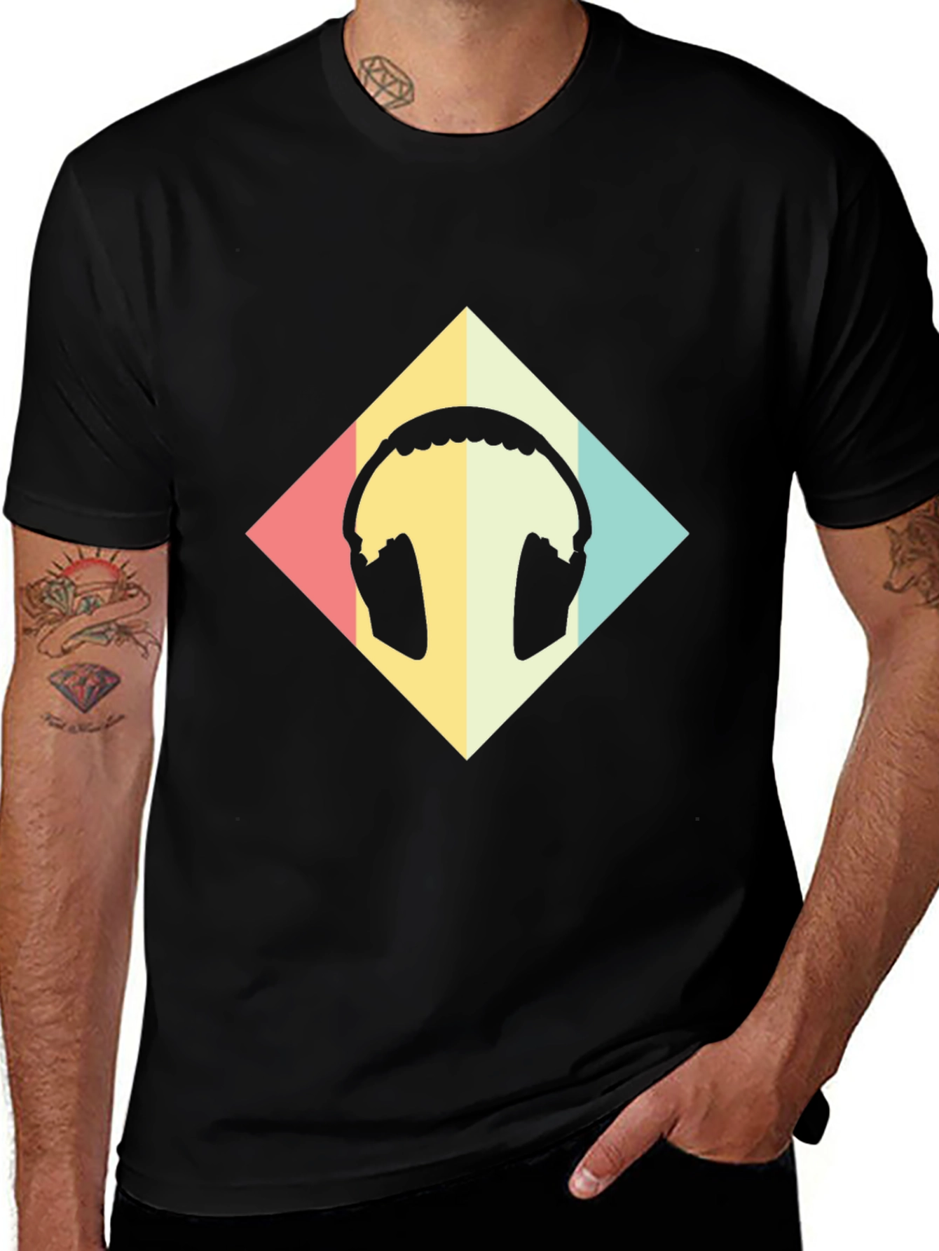 Variant 25 of Retro Headphone Graphic Tee - Black Casual T-Shirt