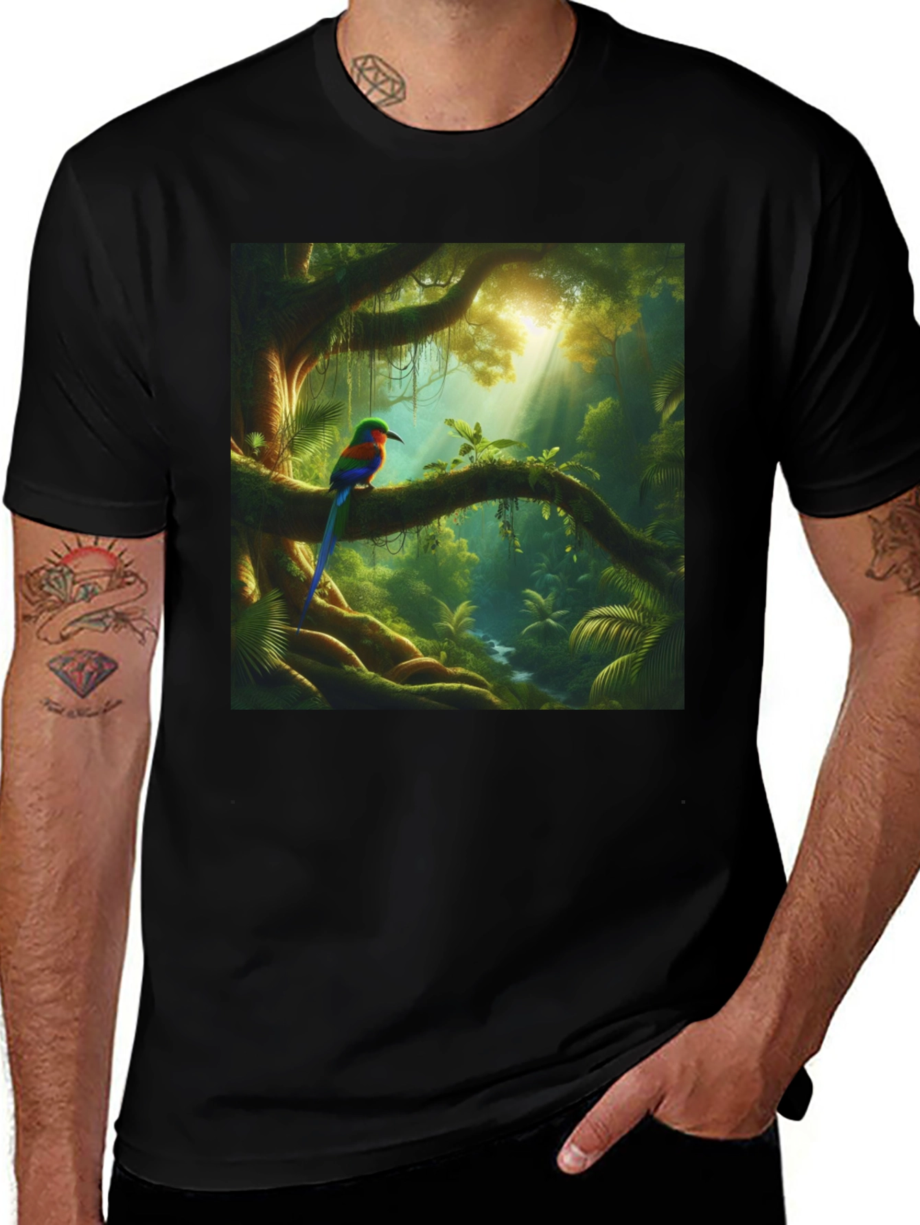 Black Jungle Bird T-Shirt - Vibrant Nature Tee main image