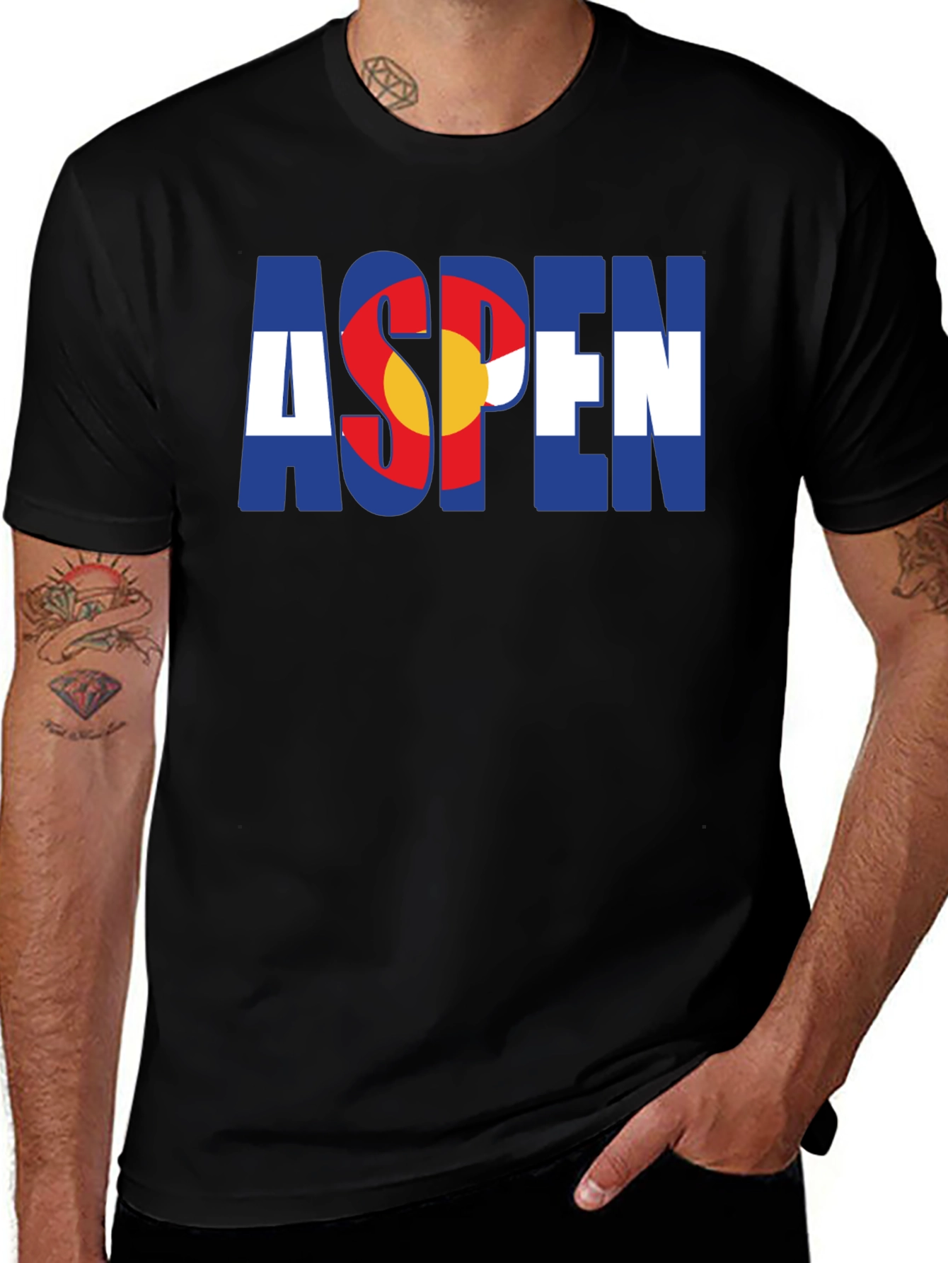 Aspen Colorado Flag Graphic Tee - Black