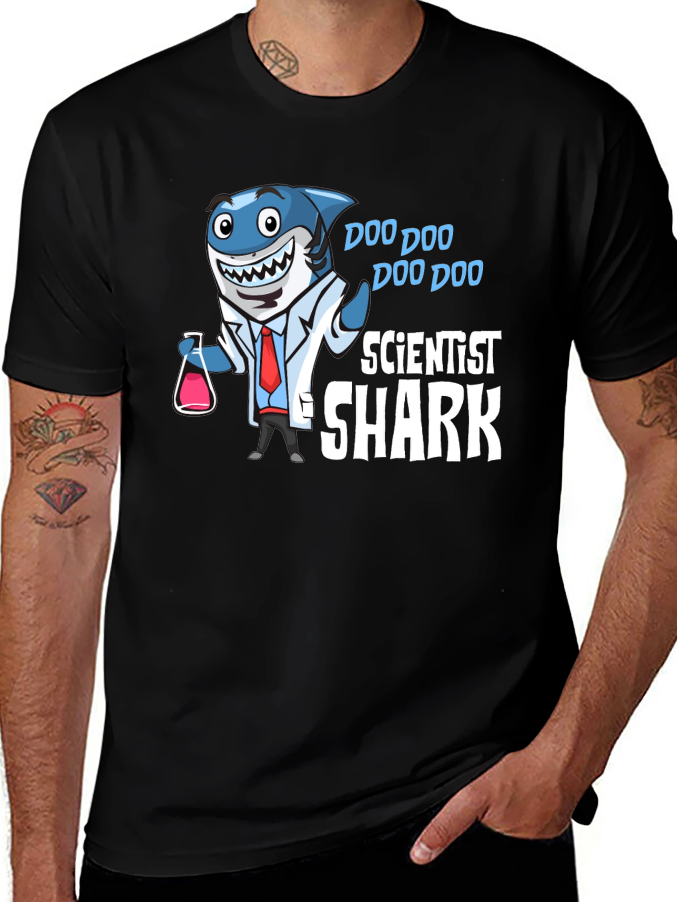 Black Scientist Shark T-Shirt Funny Graphic Tee main image