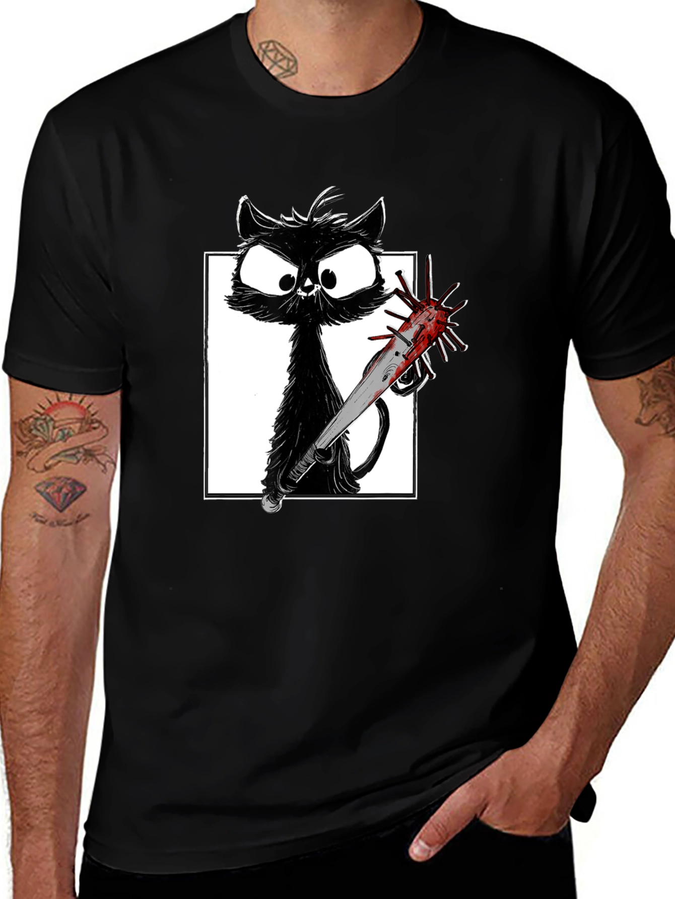 Variant 21 of Creepy Cat Graphic T-Shirt - Horror Humor Tee