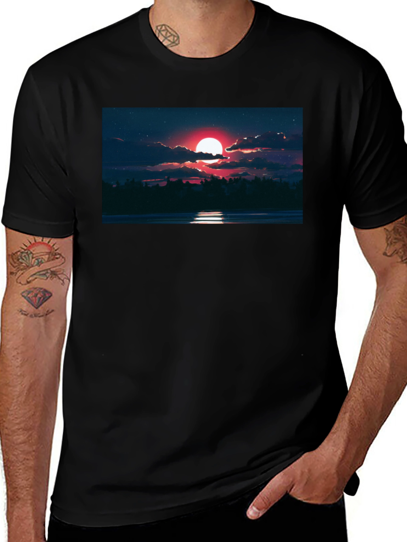 Variant 17 of Red Moon Graphic Tee - Night Sky Scene