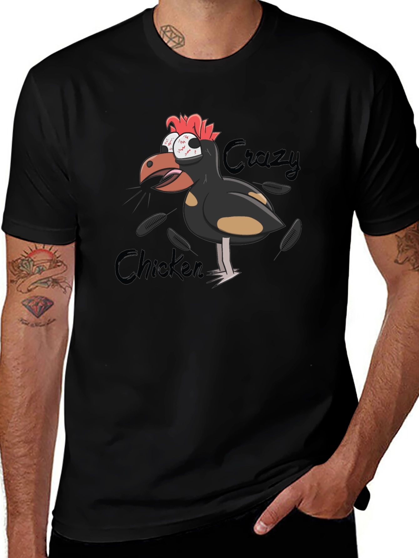 Variant 18 of Crazy Chicken Graphic Tee - Black Cotton T-Shirt