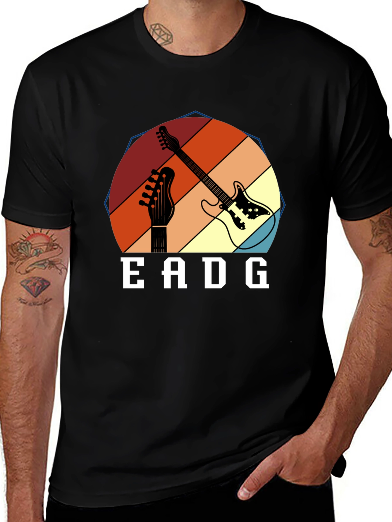 Variant 30 of EADG Guitar Player T-Shirt - Retro Musical Design