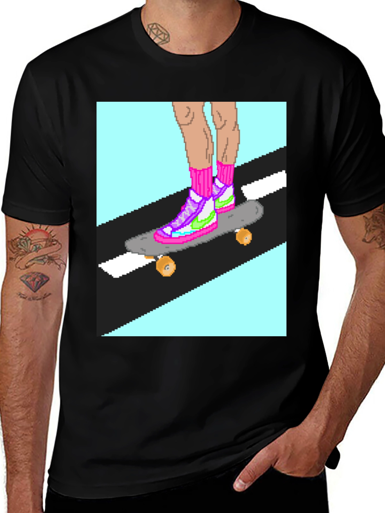 Variant 28 of Retro Pixel Skate T-Shirt: Cool 8-Bit Style