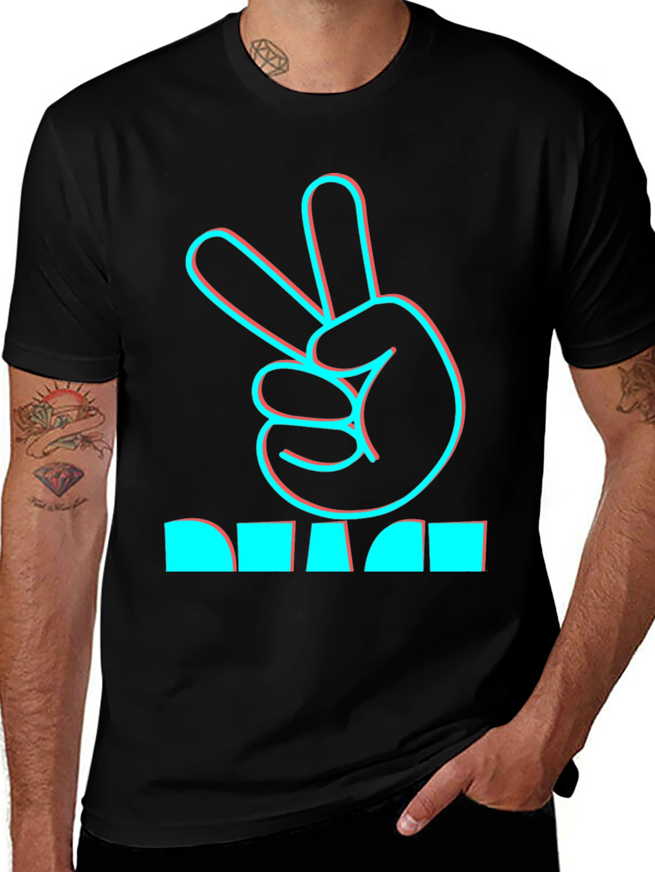 Peace Hand Sign Graphic Black T-Shirt