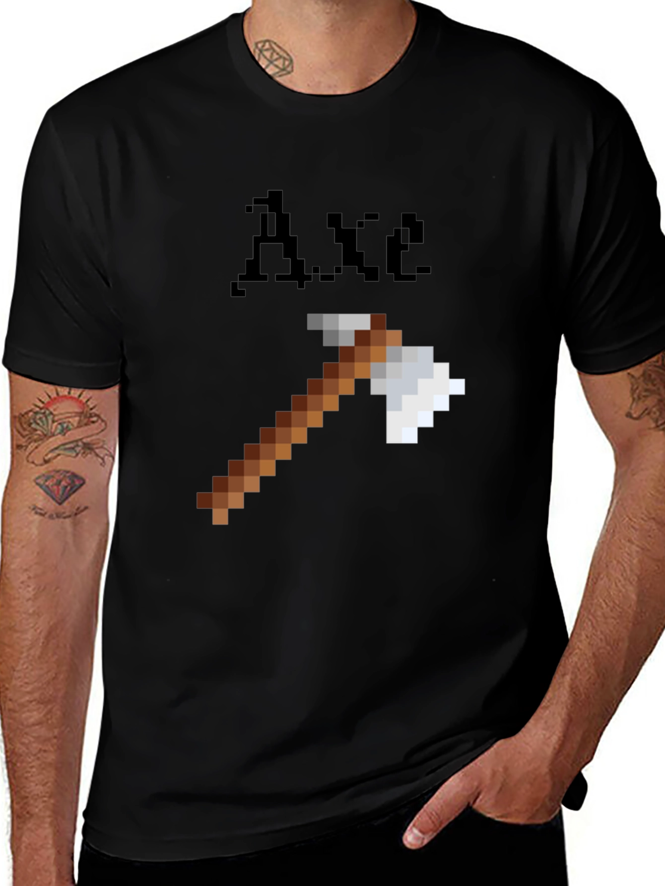 Minecraft Axe Pixel Art Black T-Shirt