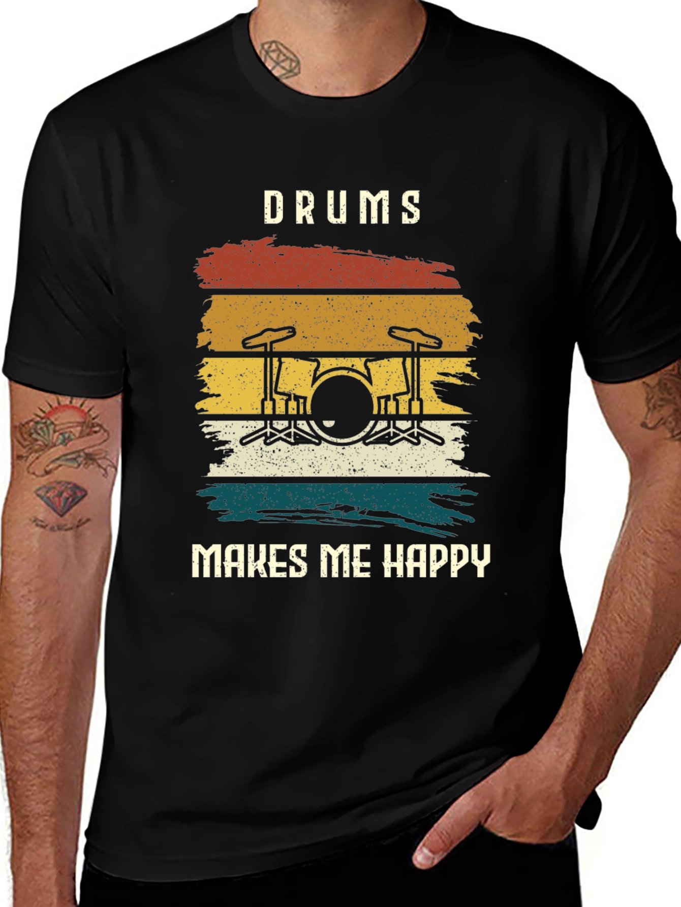 Variant 7 of Drums Make Me Happy Black Graphic T-Shirt