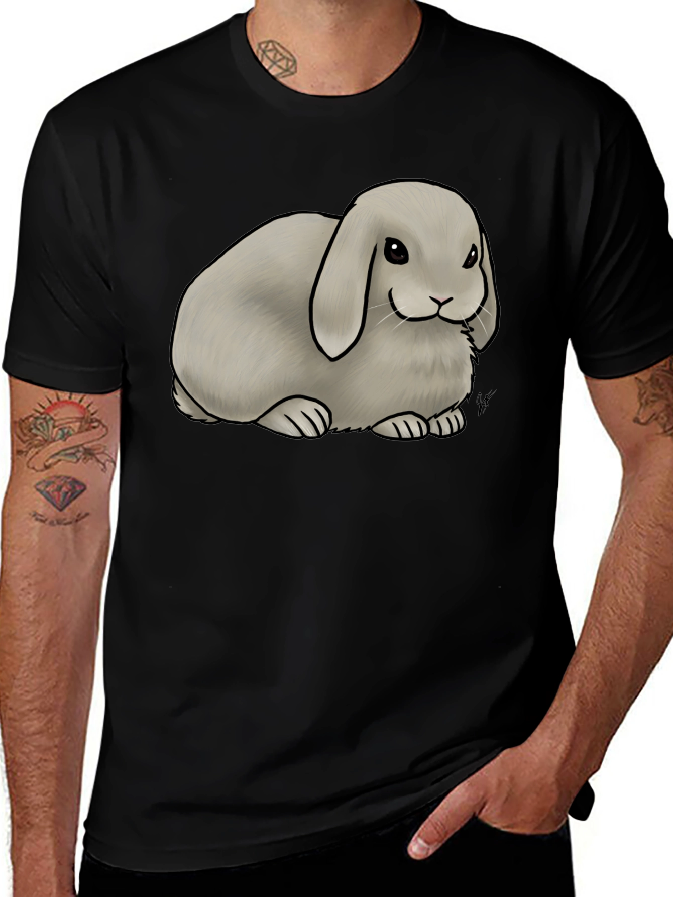Variant 4 of Cute Lop Bunny Graphic T-Shirt - Black