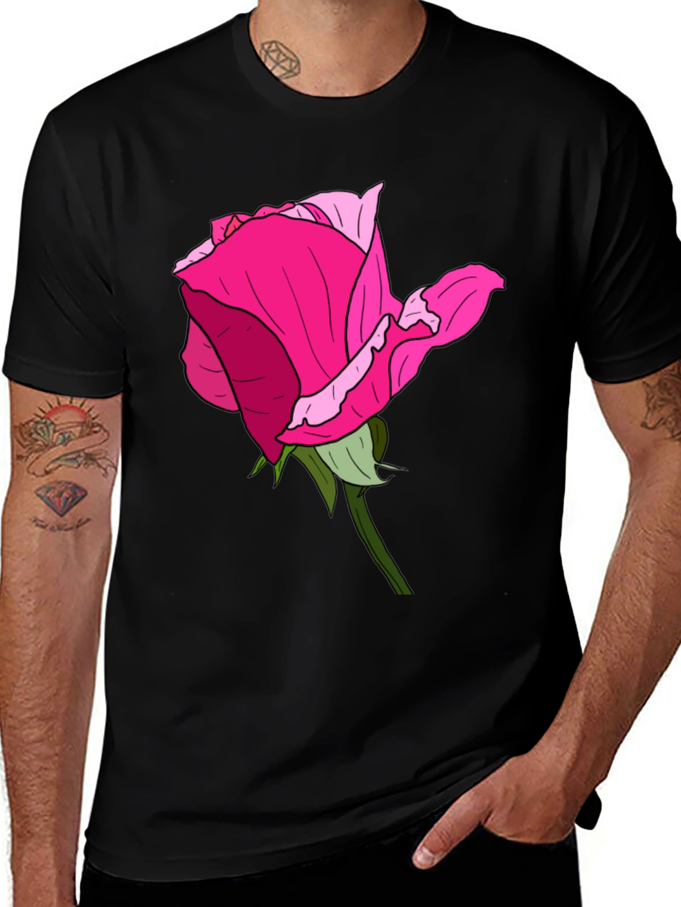 Variant 11 of Black T-Shirt with Rose Graphic