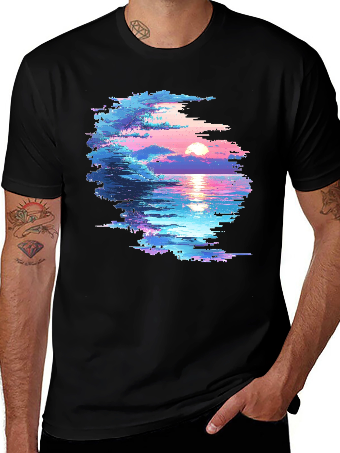 Variant 14 of Pixel Sunset Graphic T-Shirt - Black