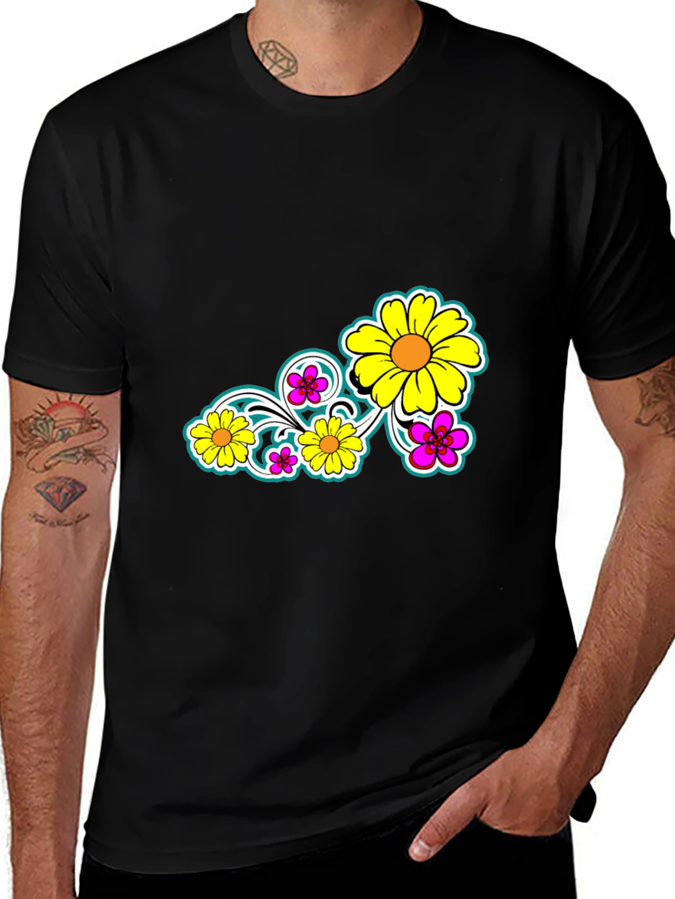 Variant 15 of Floral Print Black T-Shirt