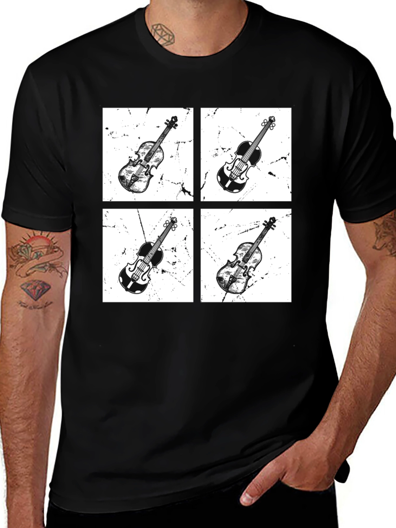 Variant 17 of Violin Grid Graphic Tee - Black Crewneck