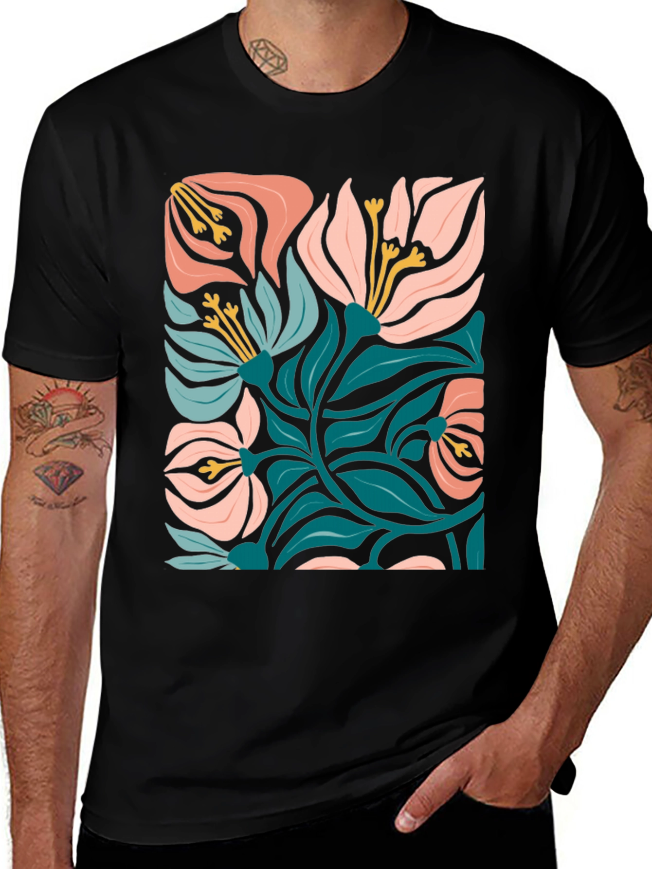 Black Floral Graphic Print Black T-Shirt main image