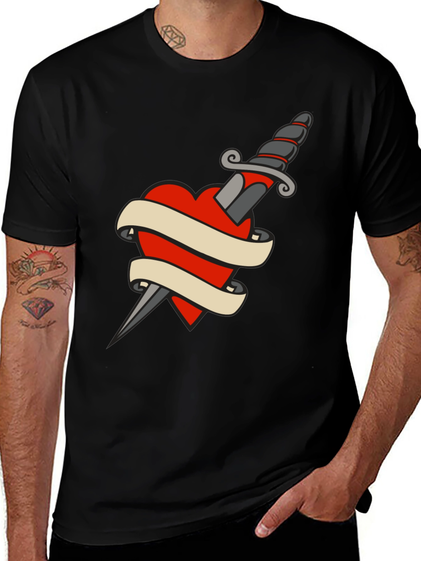 Variant 15 of Dagger Heart Tattoo T-Shirt - Classic Black Tee