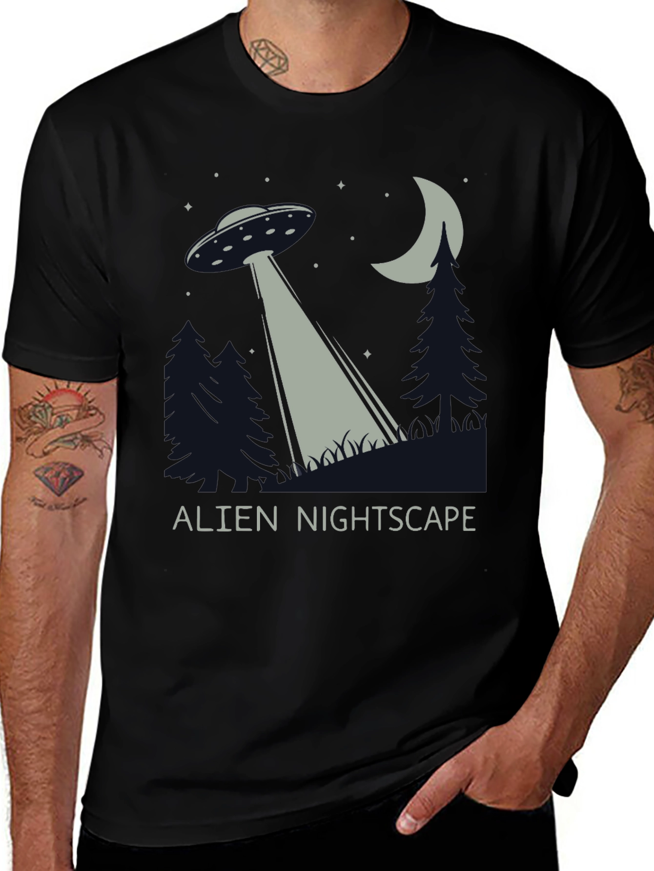 Alien Nightscape Graphic Tee - Sci-Fi UFO T-Shirt