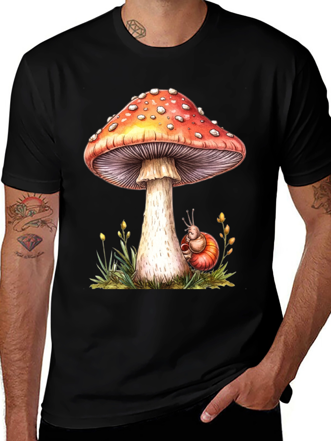 Variant 18 of Mushroom & Snail Graphic Tee - Nature Lover's Shirt