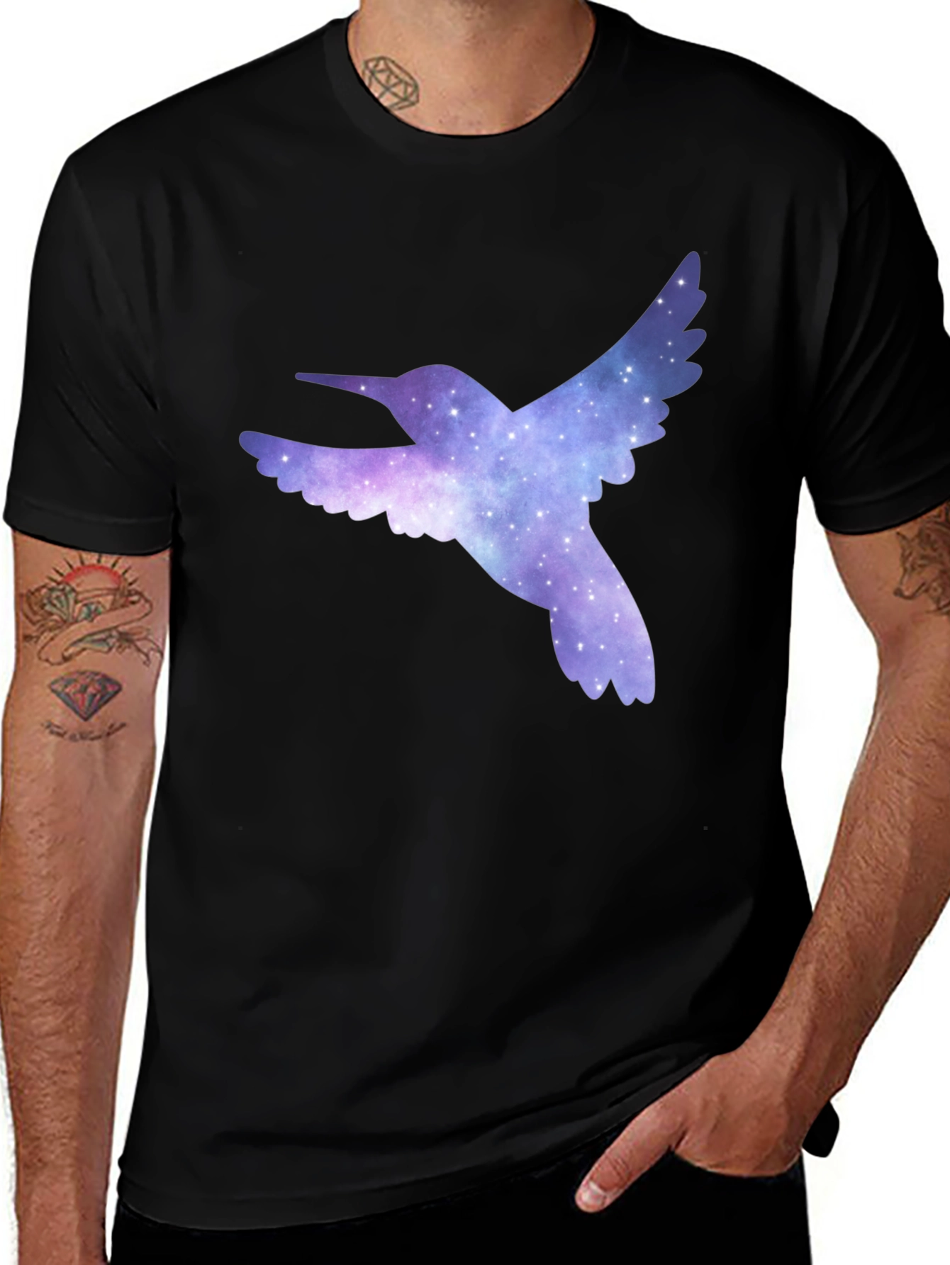 Variant 26 of Hummingbird Galaxy Print Black T-Shirt