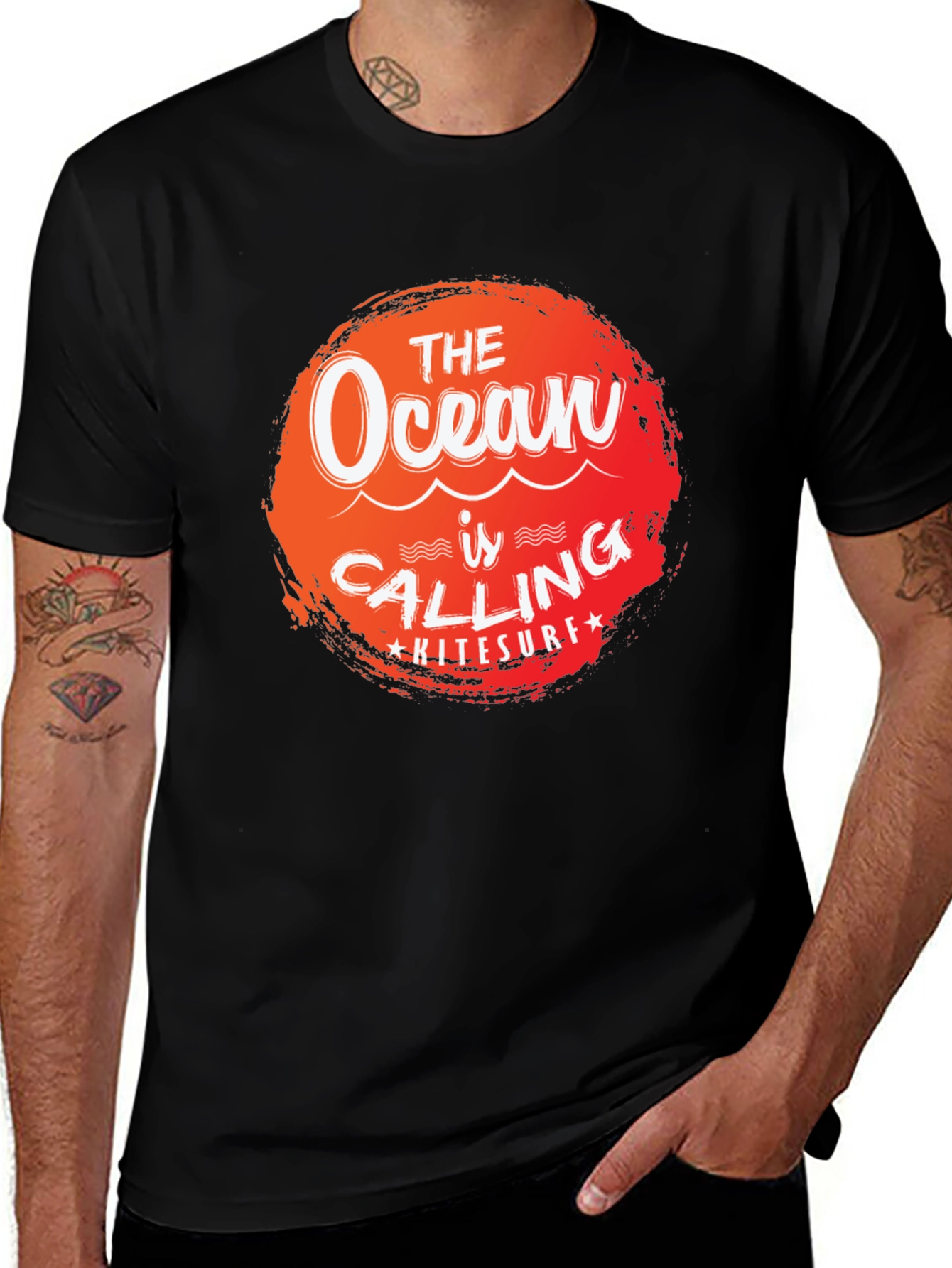 Variant 28 of Ocean Calling Kitesurf Tee - Black Cotton Graphic T-Shirt