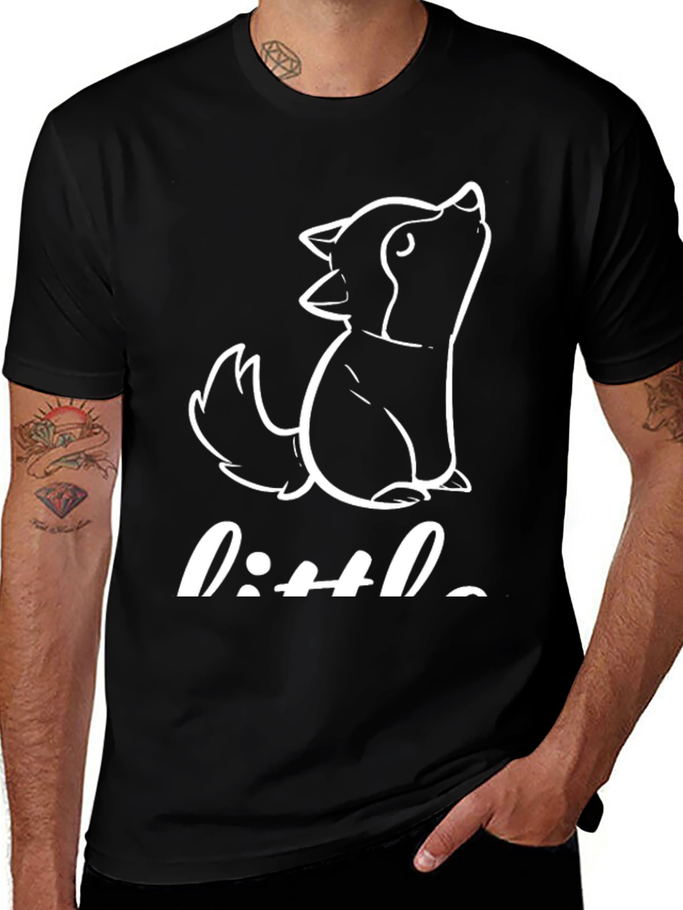 Variant 5 of Cute 'Little' Wolf Graphic T-Shirt - Black