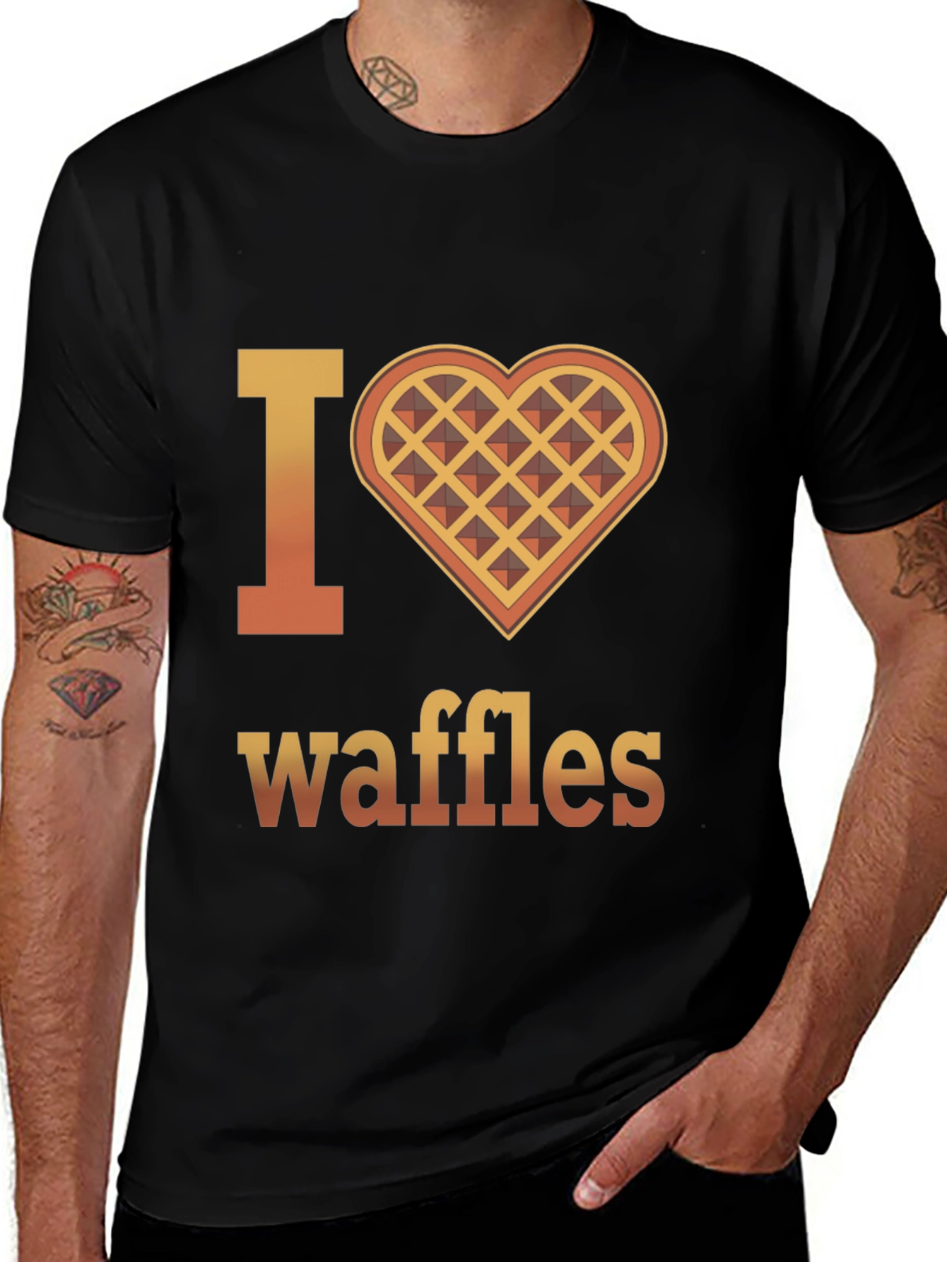 Black I Heart Waffles Graphic T-Shirt - Novelty Tee main image