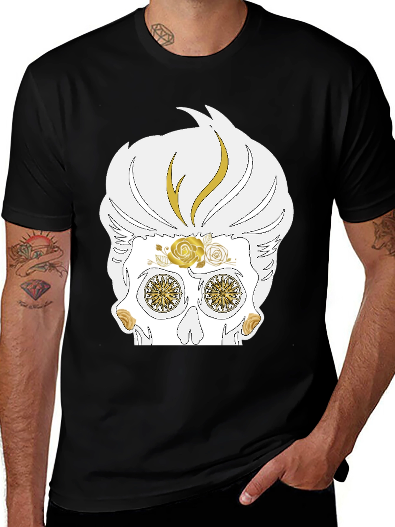 Skull T-Shirt: Sugar Skull with Golden Accents