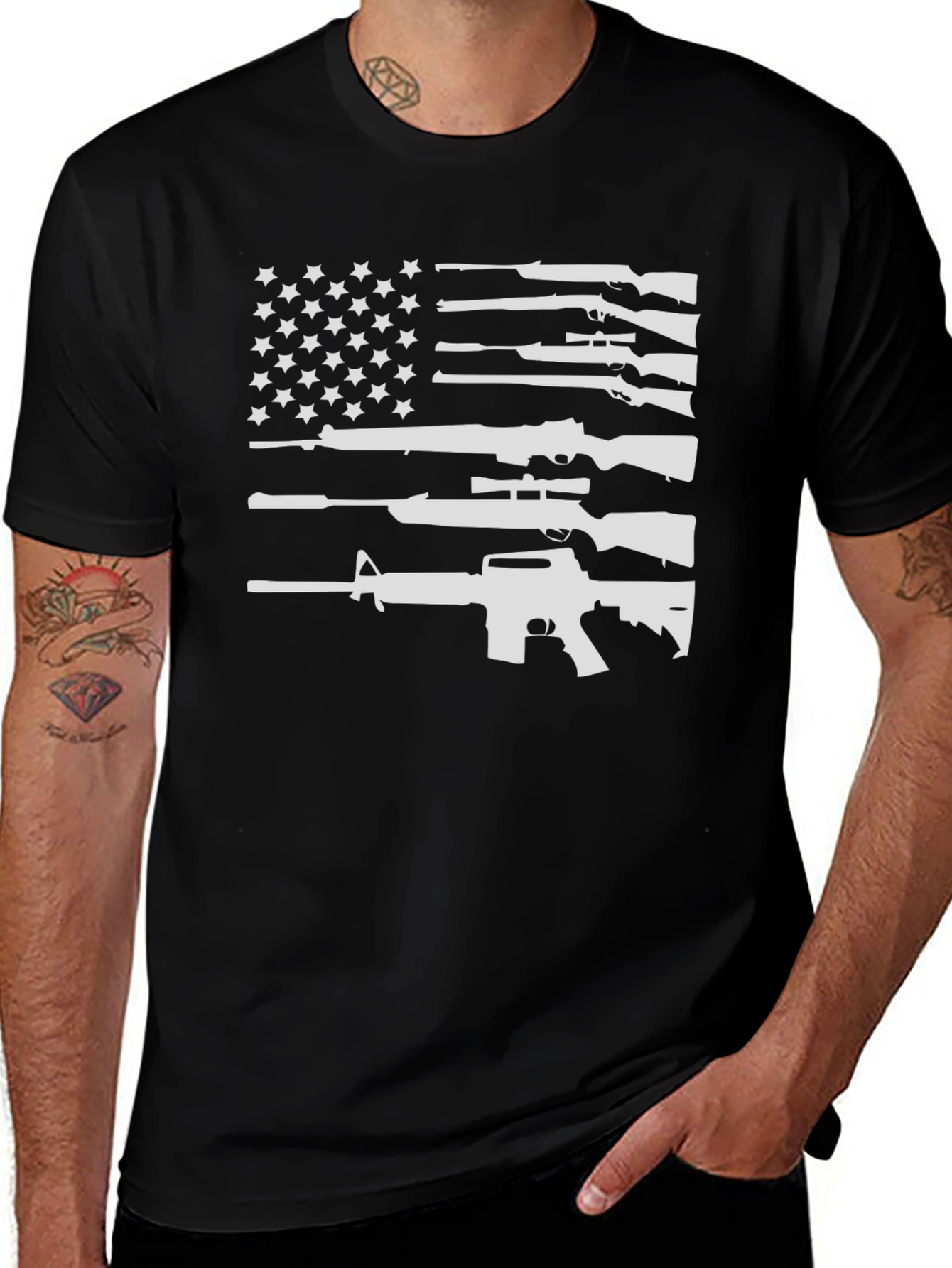 Gun Flag T-Shirt - Patriotic Black Tee