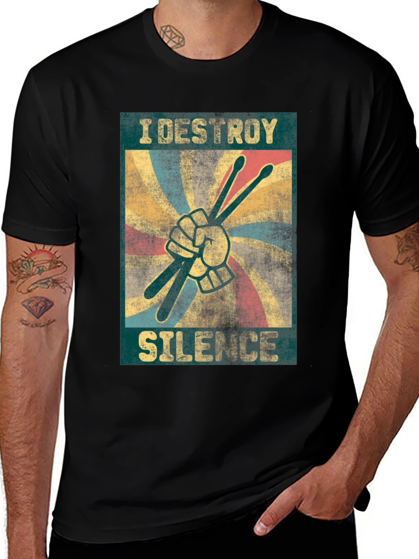 Variant 13 of I Destroy Silence T-Shirt - Drummer Design