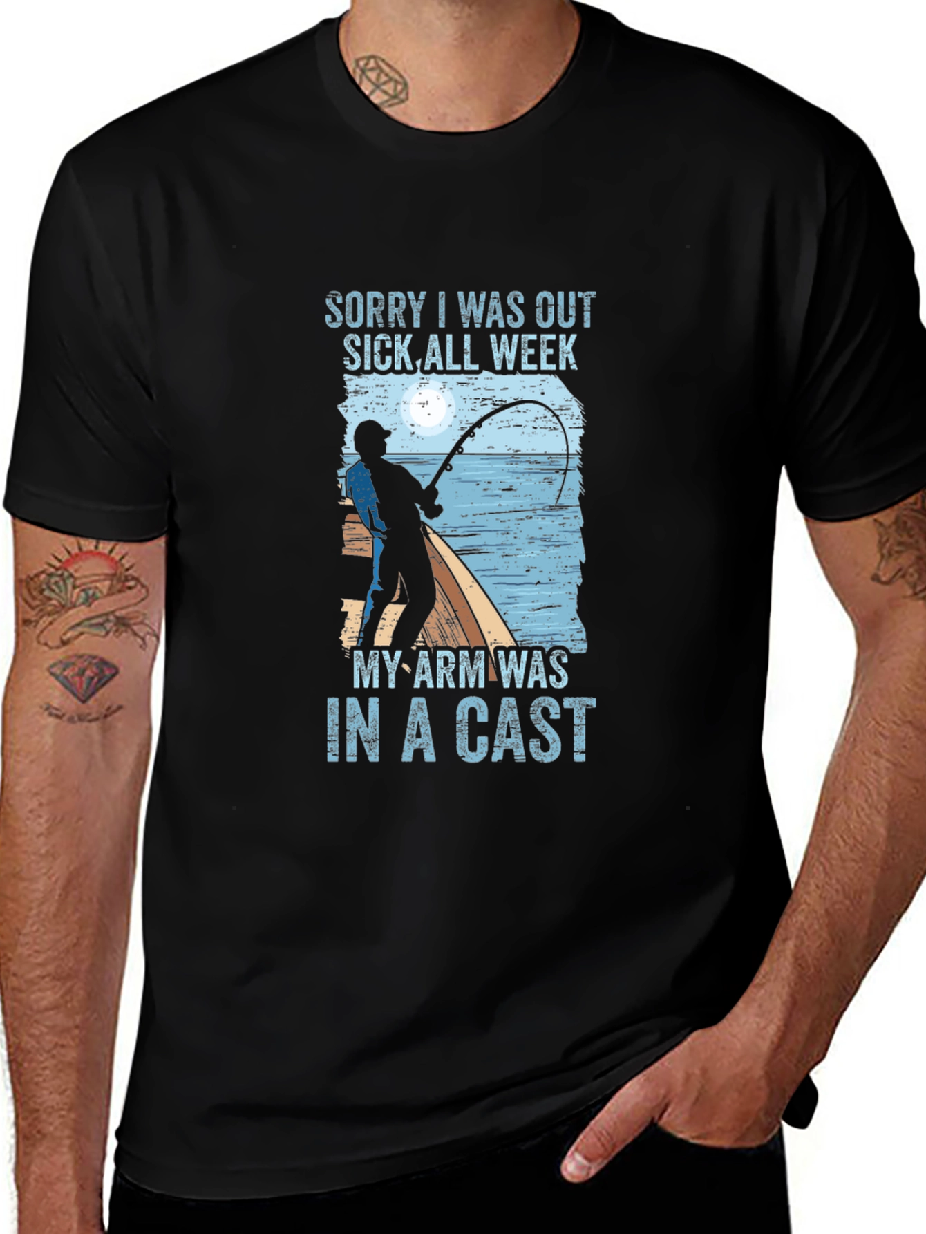 Variant 9 of Fishing Humor T-Shirt - 'My Arm Was in a Cast'