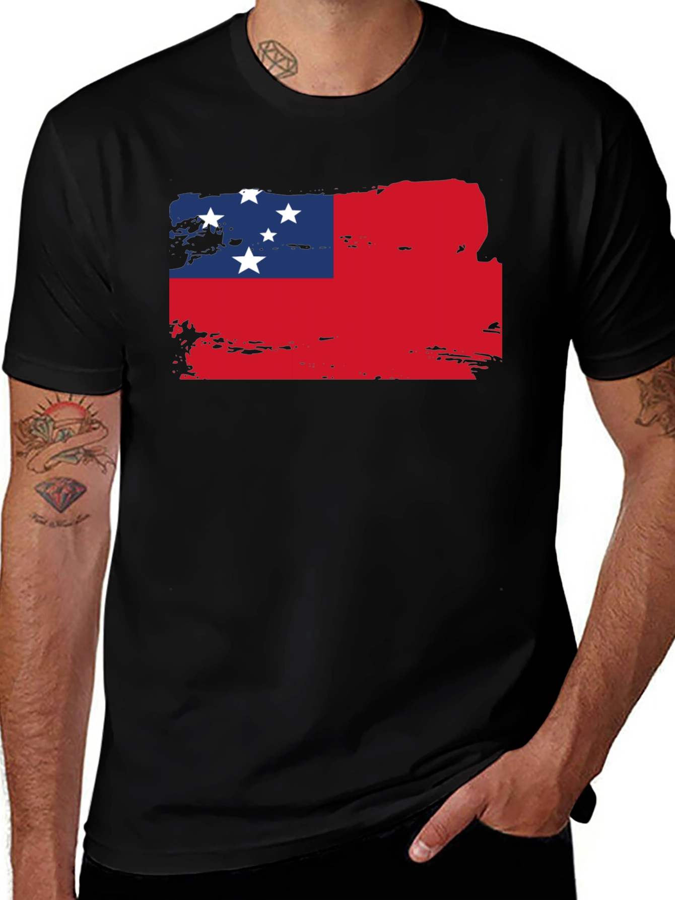 Variant 25 of Samoa Flag Graphic Tee - Black Cotton T-Shirt