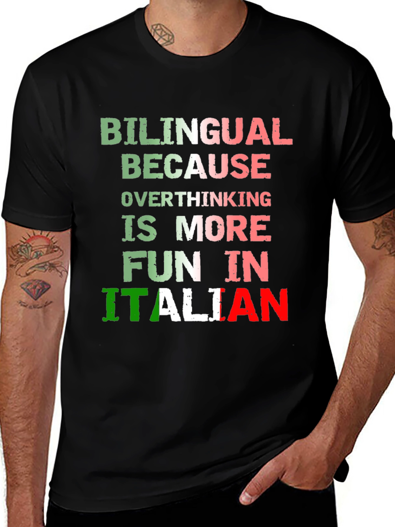 Variant 20 of Bilingual Italian Overthinking Fun T-Shirt