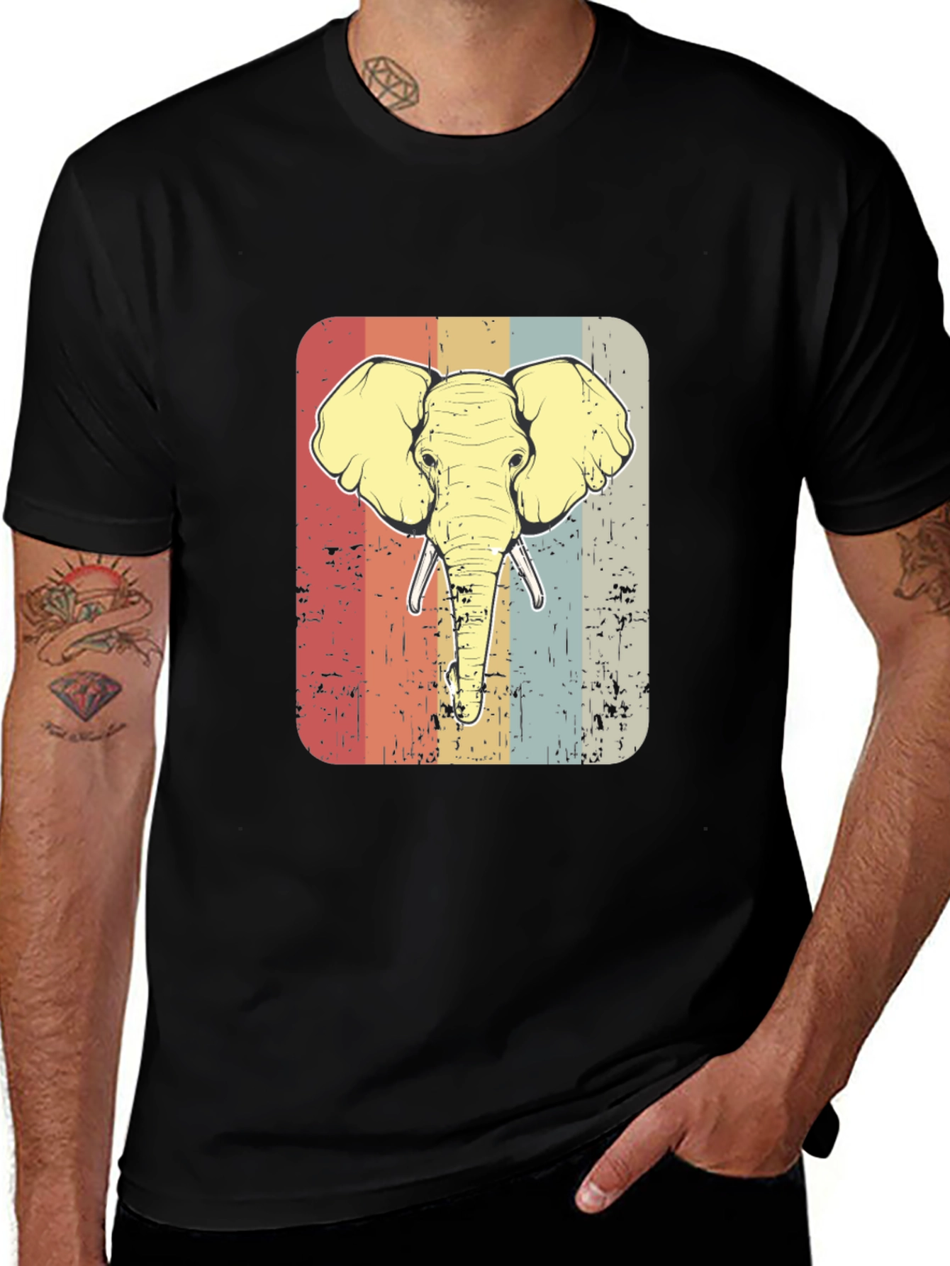 Variant 15 of Retro Elephant Graphic Tee - Vintage Style Black T-Shirt