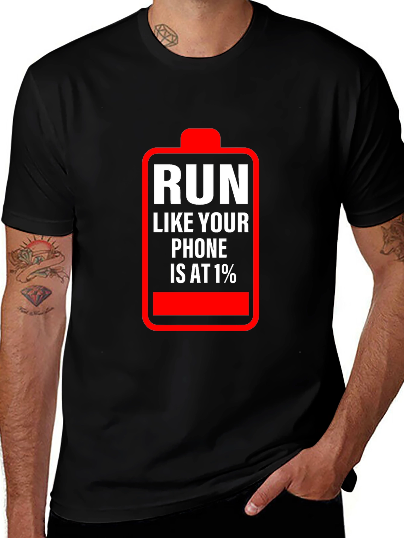 Run Like Your Phone Is At 1% Black T-Shirt